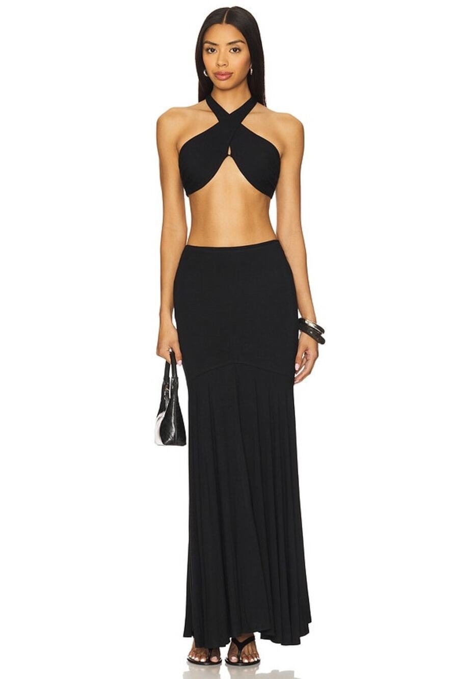 Superdown Yasmina Maxi Minimalist Resort Vacation Stretch Skirt Set NWT Medium